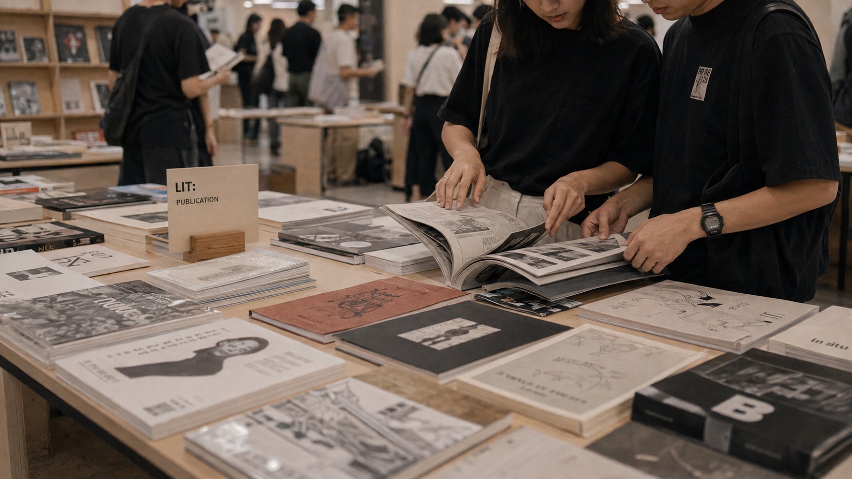 Independent publications displayed on a browsing table